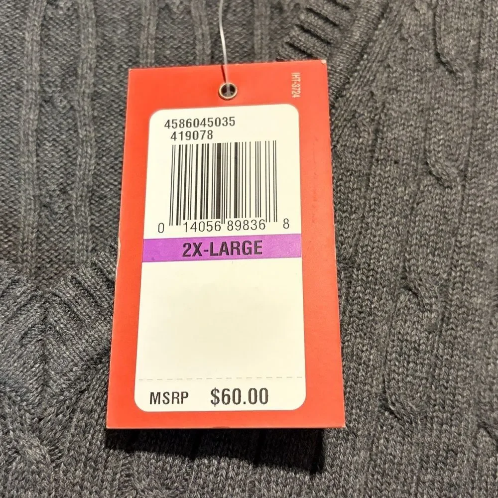 IZOD- NWT Mens Luxury Sport 100% Cotton Crew Neck Grey Textured Sweater Size XXL